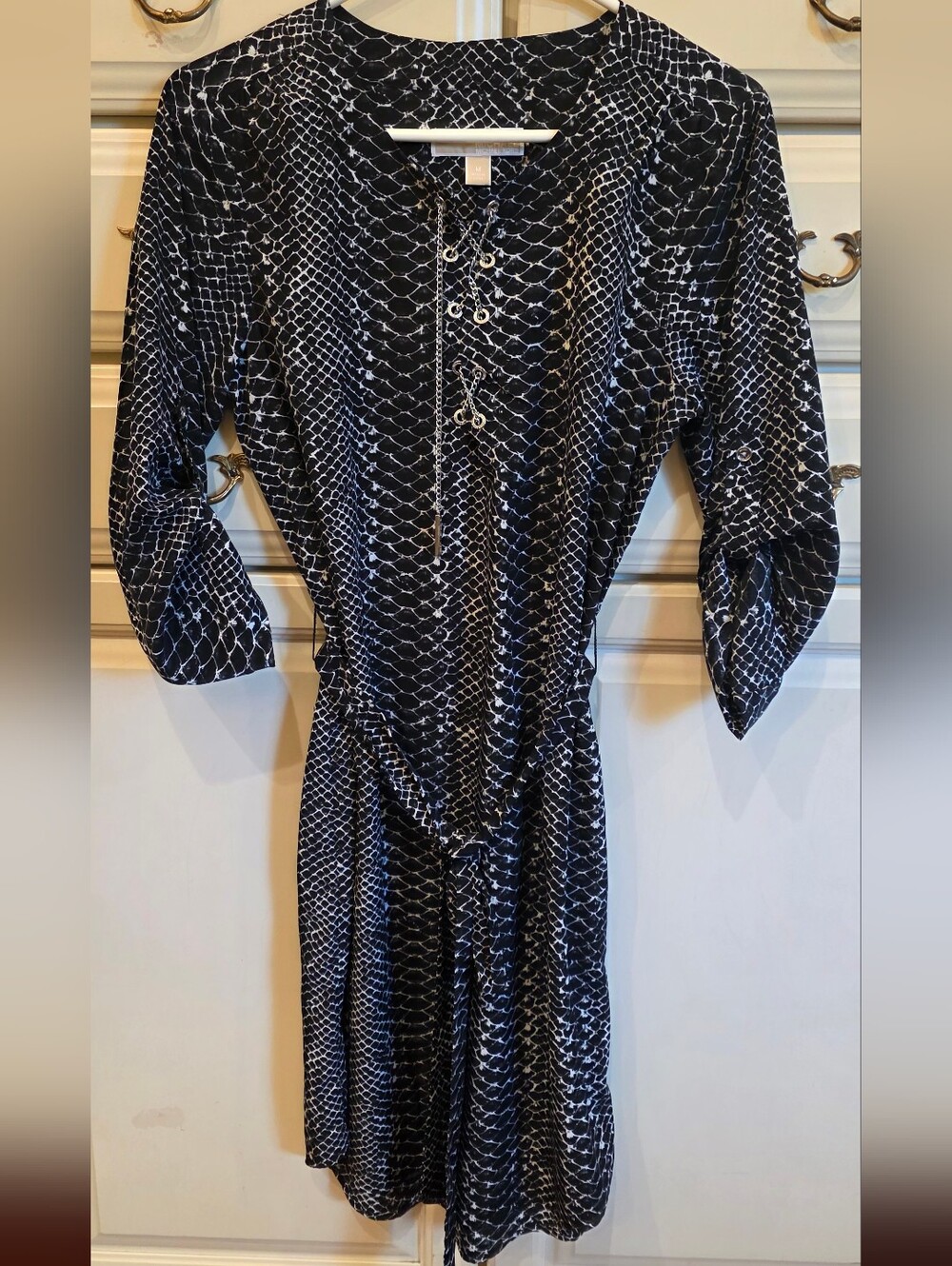 Like New Michael Kors Women’s Black & White Patterned Tie-Waist Dress